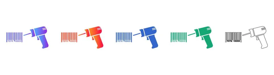 Scanner and Barcode Label Icon Set in Gradient and Outline Styles Stock Illustration