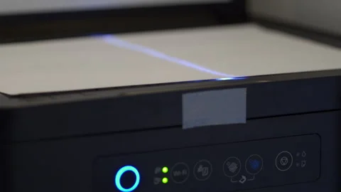 Scanner Buzzes Loudly as Blue Light Moves to Digitize Document Stock Footage 320848440