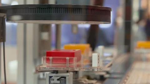 Scanner with details on automated control system conveyor Stock Footage 120336375