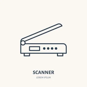 Scanner flat line icon. Office scanning device sign. Thin linear logo for Stock-Illustration