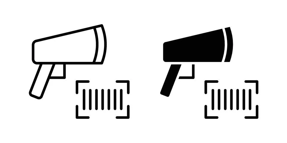 Scanner gun icon silhouette vector set. thin line pack Stock Illustration
