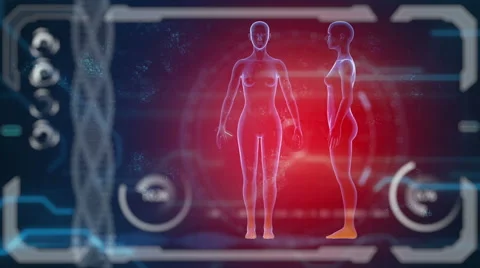 Scanner human female body. Futuristic medical hud monitor.  Stock Footage 59553129