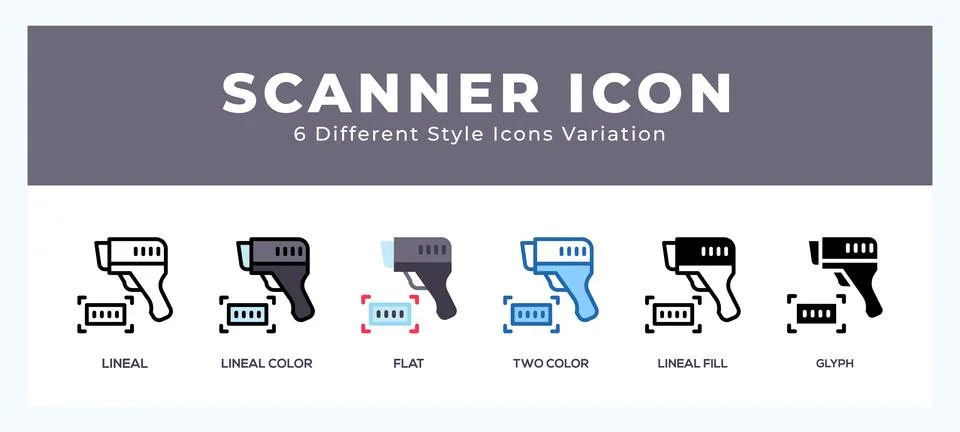 Scanner icon set with different styles. Icons designed in filled. outline. .. Illustrazione stock