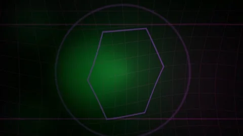 Scanner Interface with Purple Polygon on Green Glowing Grid Background for .. Видео 343766424
