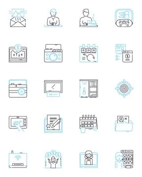 Scanner linear icons set. Digitalize, OCR, Sheet-fed, Flatbed, Portable, Duplex Stock Illustration