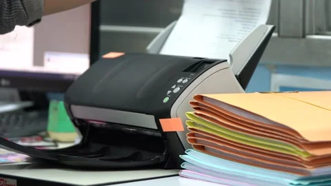 Scanner machine for convert document. Video stock 136350155