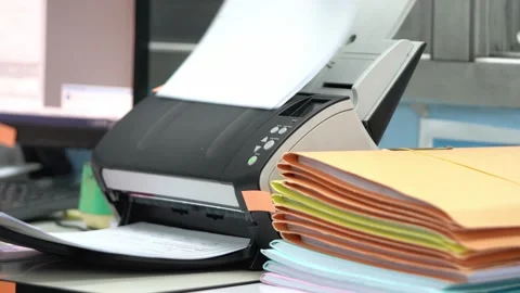 Scanner machine for convert document. Video stock 136350234