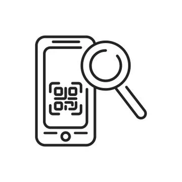 Scanner QR mobile application in smartphone black line icon. Pictogram for we Stock Illustration