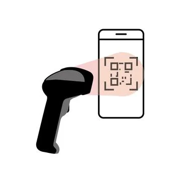 Scanner recognizing and reading a QR code on smartphone screen Stock Illustration