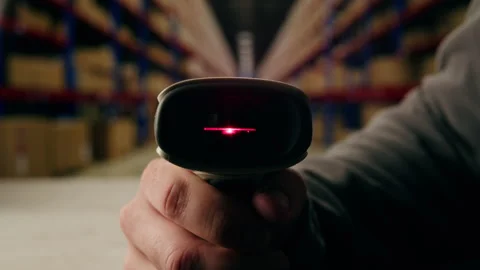 Scanner scan delivery box in storage, E-commerce shop, man packing goods and Stock Footage 309625810