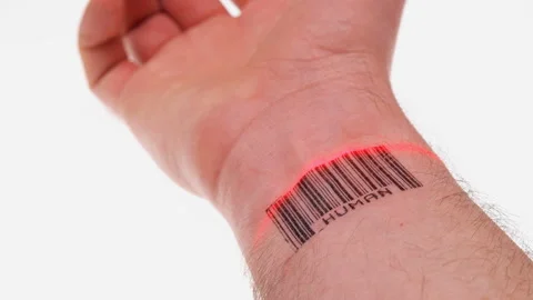 The scanner scans the wrist of a person with a barcode labeled human Stock Footage 104110702