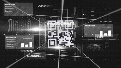 Scanning and analysis complete animation over digital data and QR code Stock Footage 327645072