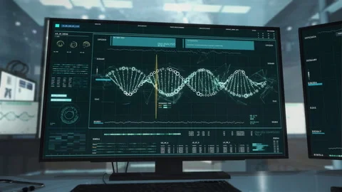 Scanning and analyzing DNA strand data in tests of medical research software Stock Footage 275893847