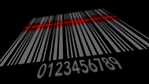 Scanning bar code on black background, red line of scanner running on the lin Stock Footage 107830244