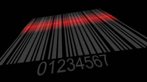 Scanning bar code out of space, red line of scanner running on the lines Stock Footage 106465822