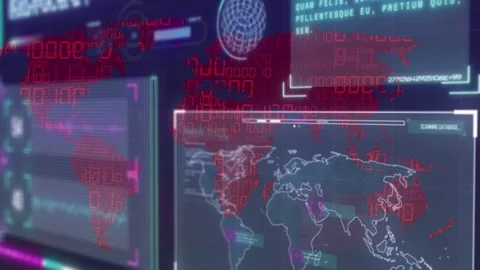 Scanning bar starting scan, central map display pulsing hotspots and updating Stock Footage 335317266