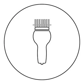 Scanning barcode with hand scanner icon in circle round outline black color v Stock Illustration