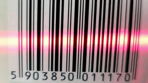 Scanning Barcode With Red Laser Scanner Stock-Fotos