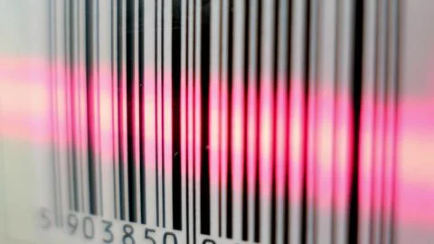 Scanning Barcode With Red Laser Scanner Foto stock