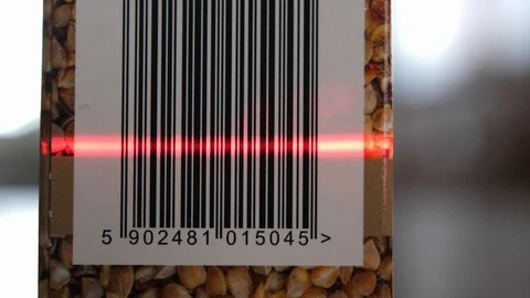 Scanning Barcodes of Multiple Products with Red Laser Barcode Scanner Video stock 104618748