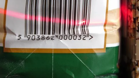 Scanning Barcodes of Multiple Products with Red Laser Barcode Scanner Stock-Fotos