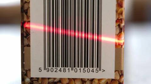 Scanning Barcodes of Multiple Products with Red Laser Barcode Scanner Stock-Fotos