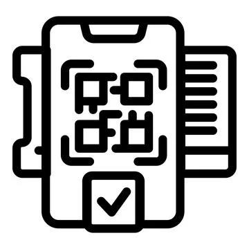 Scanning boarding QR code icon outline vector. Screening online flight ticket Illustrazione stock