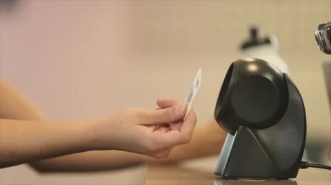 Scanning at Card Scanner Stock Footage 64853855