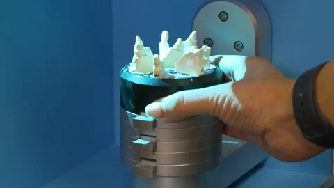 Scanning of casts on a 3D scanner for the manufacture of dentures. Stock Footage 256580187