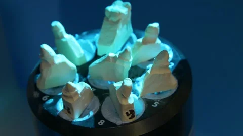 Scanning of casts on a 3D scanner for the manufacture of dentures. Stock Footage 256580251