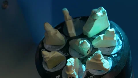 Scanning of casts on a 3D scanner for the manufacture of dentures. Stock Footage 256580274