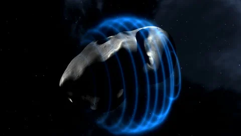 Scanning of celestial body. 3D. Rotation. Results on the screen. View from space Stock Footage 196823256