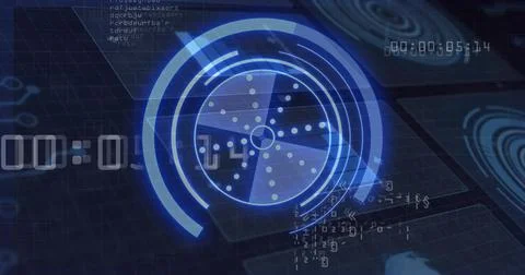Scanning central circular HUD centered in virtual interface, showing concentric Stock Illustration