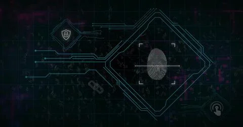 Scanning central fingerprint in diamond frame in security UI, with scan brackets Stock Illustration