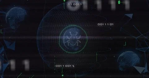 Scanning central HUD target after binary stream detection, detecting malware bug Illustrazione stock