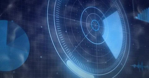 Scanning circular radar interface showing concentric rings, pie-sector sweep, Stockillustratie