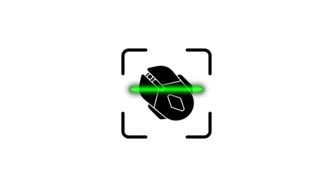 Scanning computer mouse with green laser beam in digital targeting frame, t.. Stock Footage 346499058