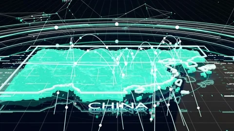Scanning cyan 3D China map showing radar wedge sweeping from right, monitoring Stock Footage 337505126