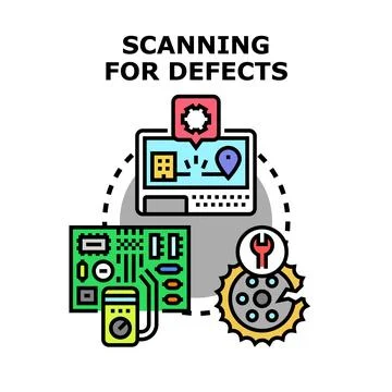 Scanning for defects in systems and equipment Stock Illustration