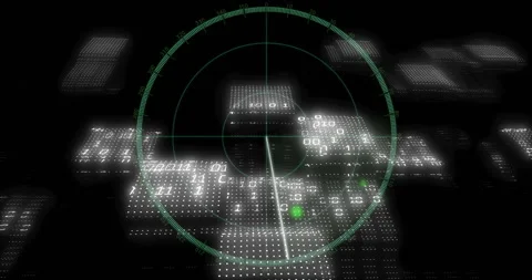 Scanning digital landscape, radar screen with animation of binary code in school Stock Footage 303842318