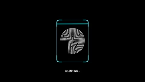 Scanning Element with blue marker and fingerprint icon seamless loop Stock Footage 341348099