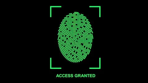 Scanning from finger with a grid analyzing the fingerprint - 4K Video Stock Footage 242305723