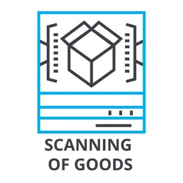 Scanning of goods thin line icon, sign, symbol, illustation, linear concept Stock Illustration