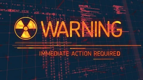 Scanning grid scrolling hazard symbol fading text cycling to WARNING and Stock Footage 318194506