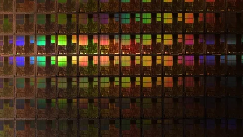 Scanning light ray across a silicon wafer with computer chips Stock Footage 101795784