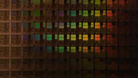 Scanning light ray across a silicon wafer with computer chips Stock Footage 101795792