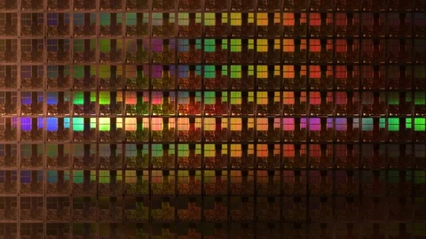 Scanning light ray across a silicon wafer with computer chips Stock Footage 101795804