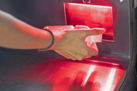 Scanning a product's barcode at a self-checkout Stock Photos