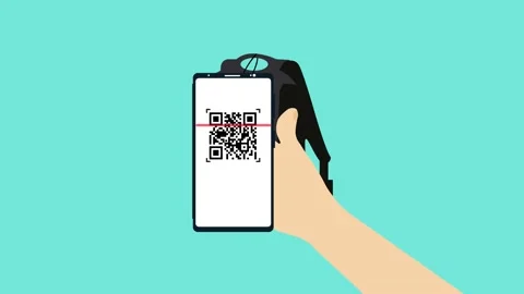 Scanning QR code from a bag for payment 4K animation. Paying bills online usi Video stock 191814458