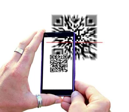 Scanning QR code with mobile phone. Stockfoto's